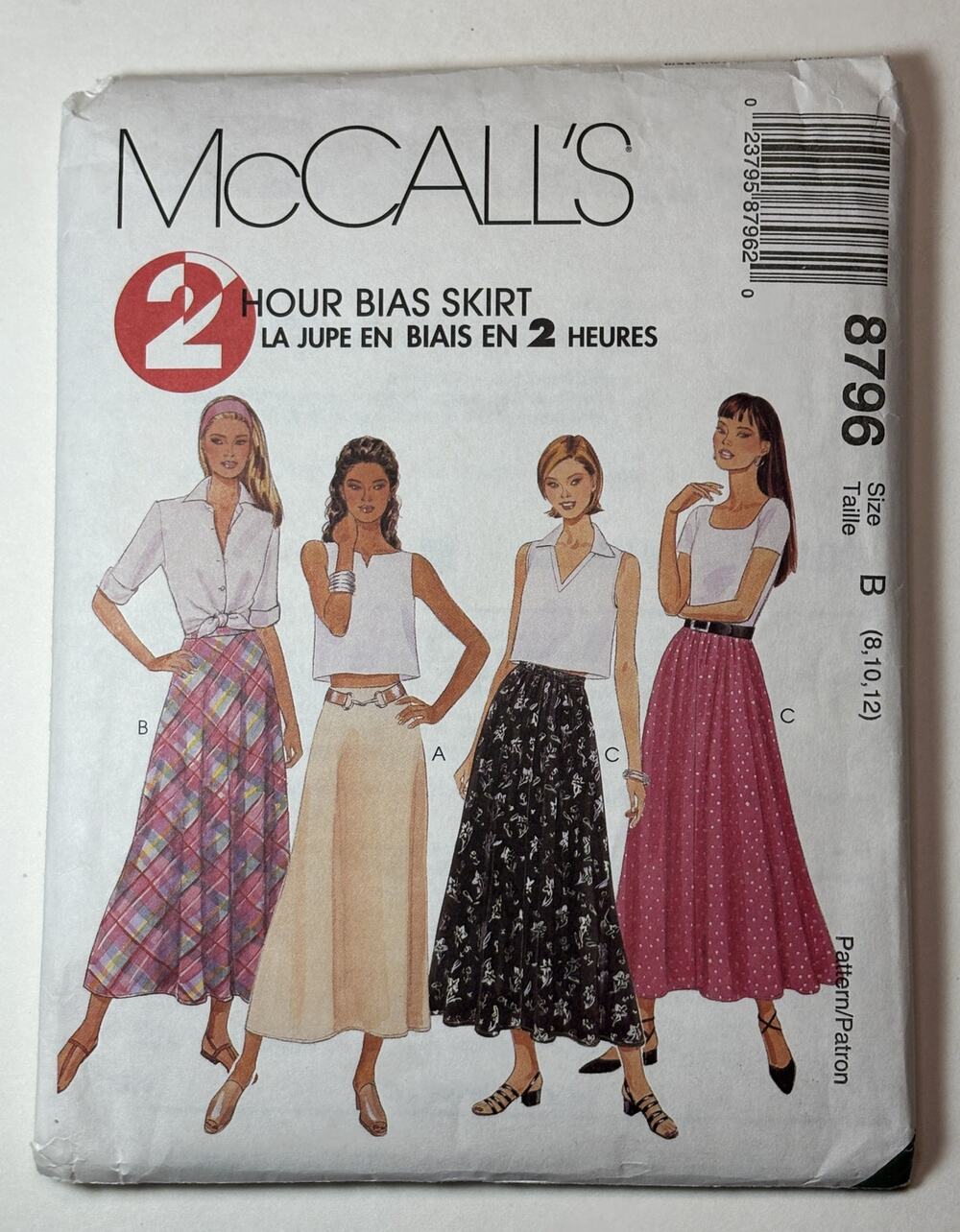 McCall's 8796 Misses Size 8 - 12 Bias Skirt 2 Hour Easy A-Line Skirt vn C.F.